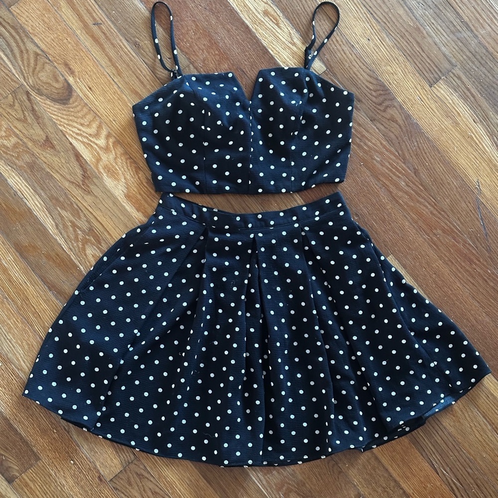 Black Polka Dot Crop Top and Skirt Set